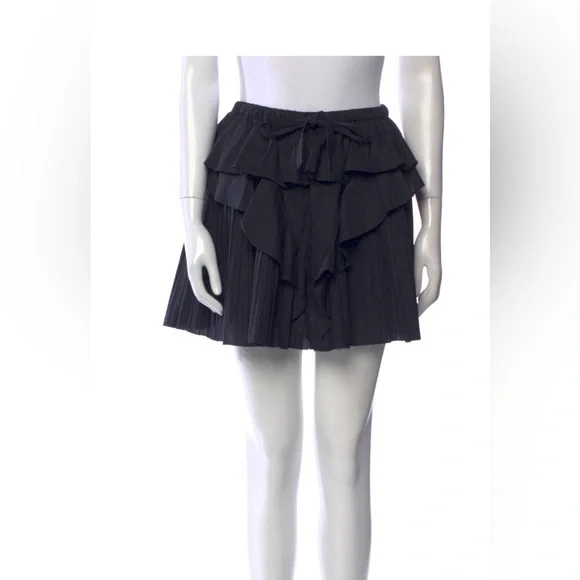 Black Pleated Ruffle Mini Skirt - Picture 1 of 3
